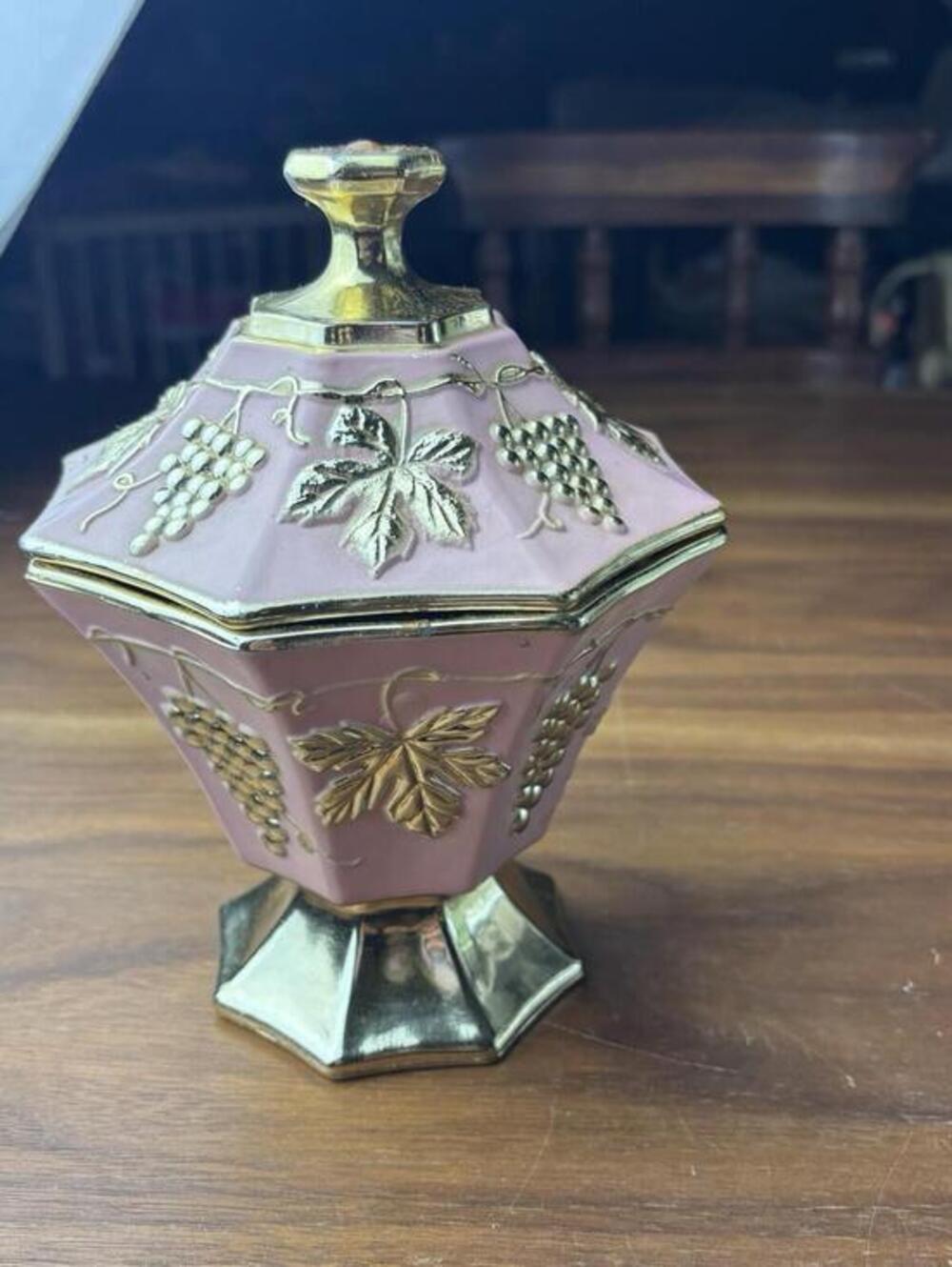 Vintage Fenton ?? Grapes & Cable Pink & Gold Two Tone Covered Candy Dish